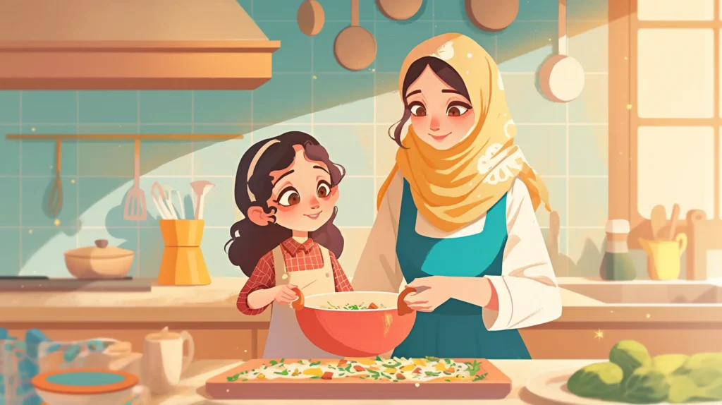 Mom-daughter mother-daughter cooking