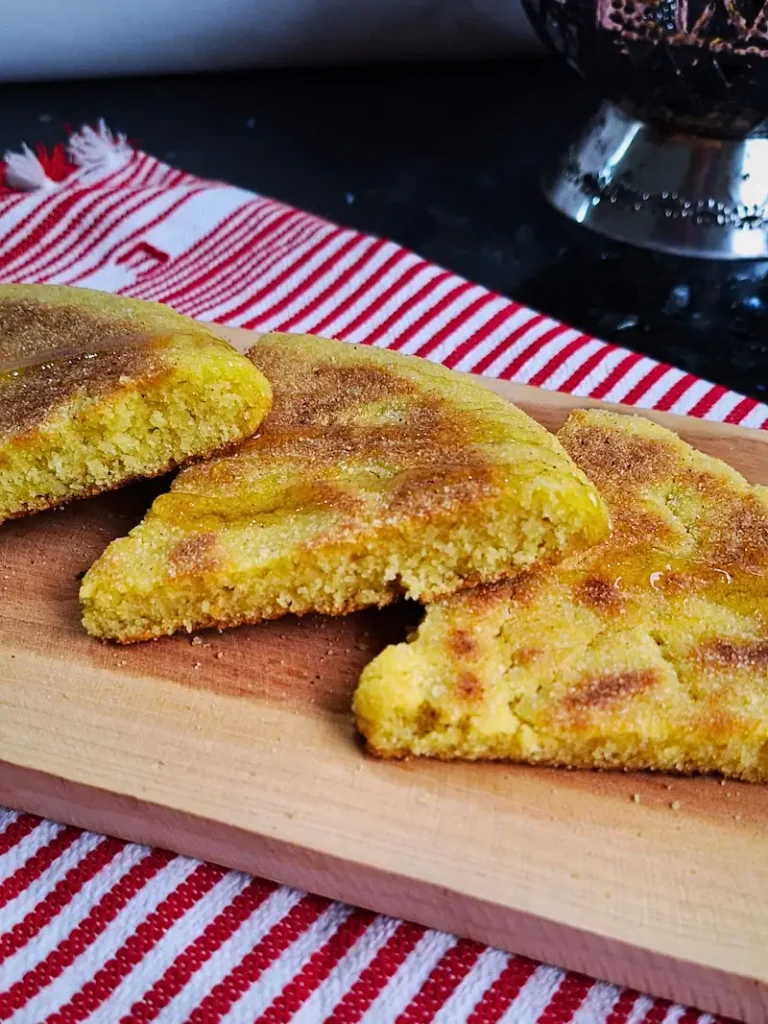 three harcha slices with honey